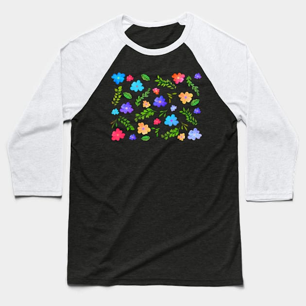 BOTANICAL FLOWERS AND LEAVES PATTERN Baseball T-Shirt by FLOWER_OF_HEART